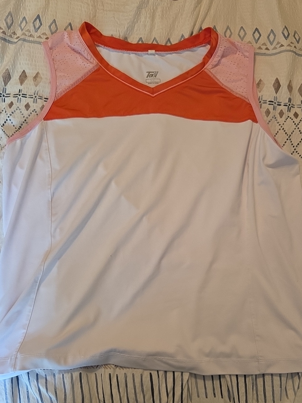 Tail Women's Sleeveless V-Neck Tank in White, Orange & Pink